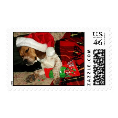 Waiting for Santa-Christmas dog postage stamps
