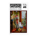 Waiting for Santa Parrot Cat Dog Christmas Violano postage by SMVstudio Waiting for Santa Parrot Cat Dog Christmas Violano postage