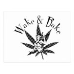 Wake And Bake Retro Lady Grey Plaid Post Card