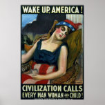 Wake Up America! ~ Vintage WW1 Print
