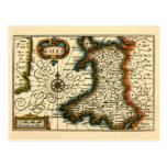Wales - Historic 17th Century Map of Wales Postcards