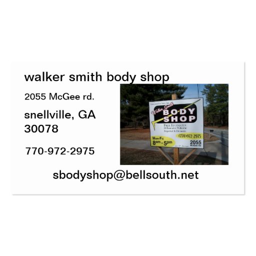 walker smith body shop business card Zazzle