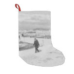 Walking among snow and ice small christmas stocking