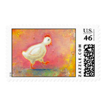 Walking chicken needs solitude - original art stamps