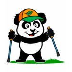 This cute panda is nordic walking with ski poles. He loves to be in the outdoors and take in the fresh air. His hat sports a picture of a leaf showing everyone that he loves nature and supports the environment. This makes a great gift for anyone who loves walking outside, nordic walking, fitness walking or pole walking.