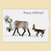 Walking Reindeer Happy Holidays Card cards