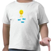 Walking smiley with fish t-shirts