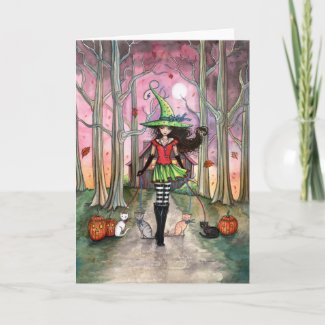 Walking the Cats Halloween Witch Card card