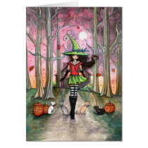 Walking the Cats Halloween Witch Card