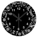 Wall Clock Black White Trim Damask Floral (2)