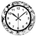 Wall Clock Black White Trim Damask Floral (3)
