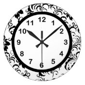 Wall Clock Black White Trim Damask Floral