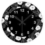 Wall Clock Black White Trim Damask Floral Round