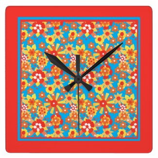 Wall Clock, Square, Ditsy Floral Pattern
