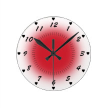 Wall Clock With Red Center, Bold numbers & hearts