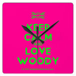 [UK Flag] keep calm and love woody  Wall Clocks