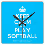 [Crown] keep calm and play softball  Wall Clocks