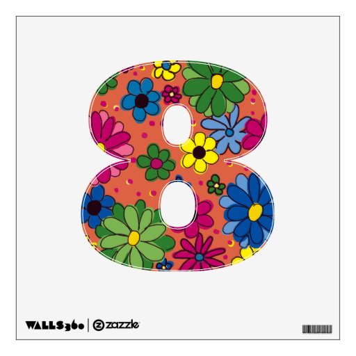 Wall Decal-Number 8-Orange with Colorful Flowers Room Decal | Zazzle