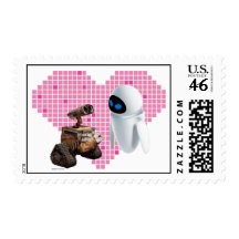 WALL-E and Eve Pixel Heart Postage Stamps