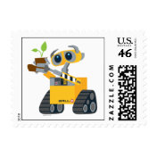 wall-e robot sad holding plant postage stamp