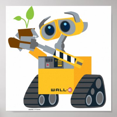 wall-e robot sad holding plant posters
