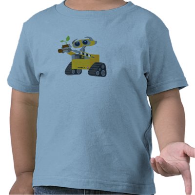 wall-e robot sad holding plant t-shirts