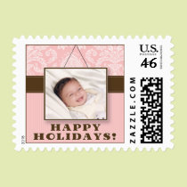 Wall Frame Happy Holidays Postage (pink) stamps