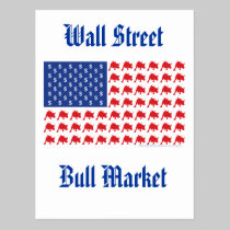 Wall Street Bull Market American Flag postcards