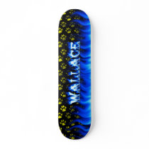 Wallace skateboard blue fire and flames design.