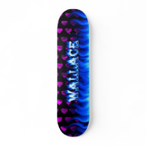 Wallace skateboard blue fire and flames design.