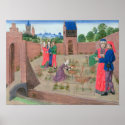 Walled garden with a woman gardening posters