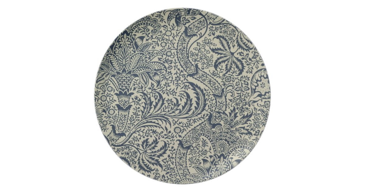 Wallpaper with navy blue seaweed style design dinner plate  Zazzle
