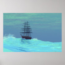 ocean, sailboat, clipper, ship, tall, seascapes, oceans, Poster with custom graphic design