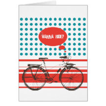 Wanna Ride? Bicycle Notecard in Red & Teal