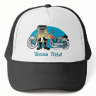  - Wanna Ride? Retro Biker Pug Hats - Cool!  This pug has major attitude!  Art by Andy Nortnik for Nature Tees.: Sizes  Available colors: white_black