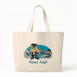 Wanna Ride?  Retro style biker pug tote bags