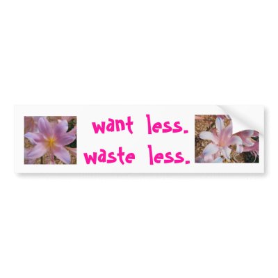 want  less. waste  less. bumper stickers by sitandread