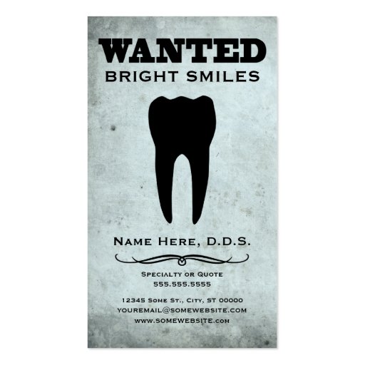 wanted : bright smiles business card (front side)