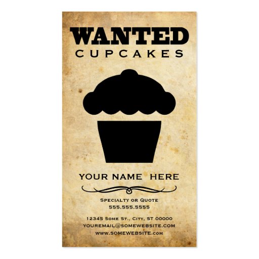 wanted : cupcakes business cards (front side)