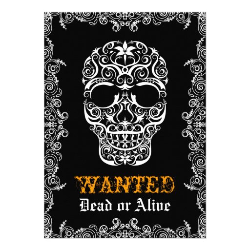 Wanted Dead or Alive Halloween Skull Invitation