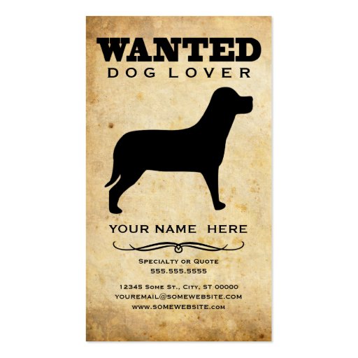 wanted : dog lover business card template (front side)