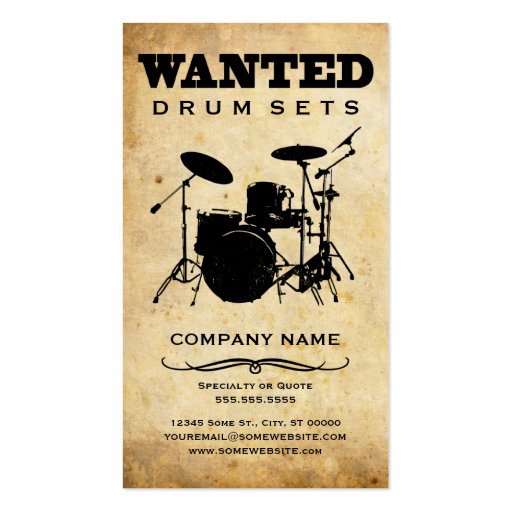 wanted : drum sets business card templates (front side)