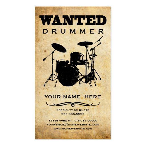 wanted : drummer business card templates (front side)