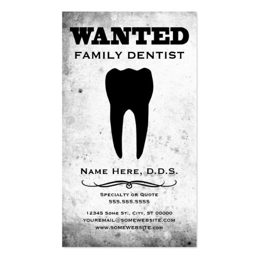 wanted : family dentist business card template