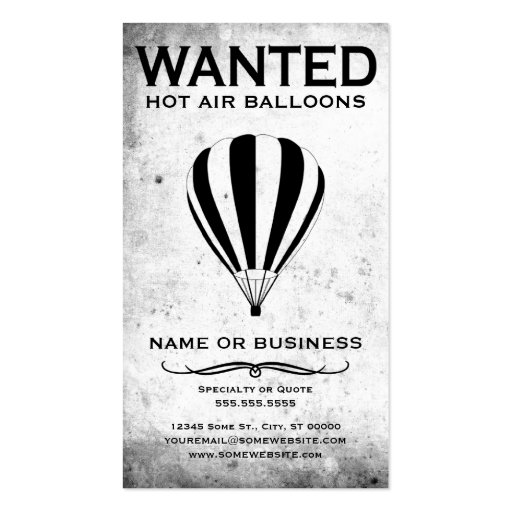 wanted : hot air balloons business card (front side)
