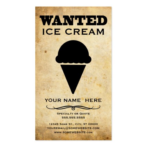 wanted : ice cream business card (front side)