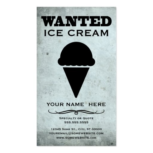 wanted : ice cream business cards (front side)