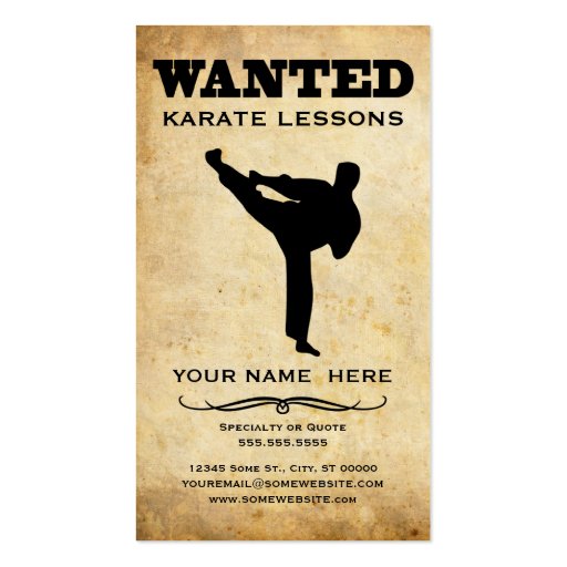 wanted : karate lessons business card (front side)