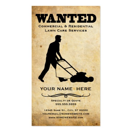 wanted : lawn care services business card template (front side)