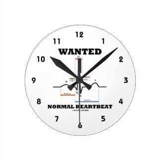 Wanted Normal Hearbeat (ECG/EKG Electrocardiogram) Round Wall Clock